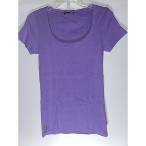 Polo Ralph Lauren Womens Pony Logo Ribbed Scoop Neck T Shirt Purple Size Medium